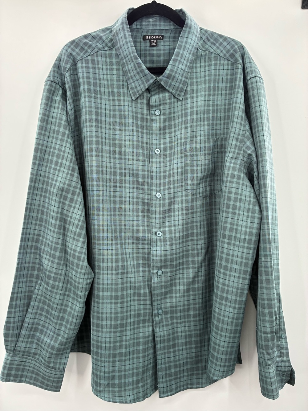 George Men’s Green Plaid Button-Down Shirt size: 3X